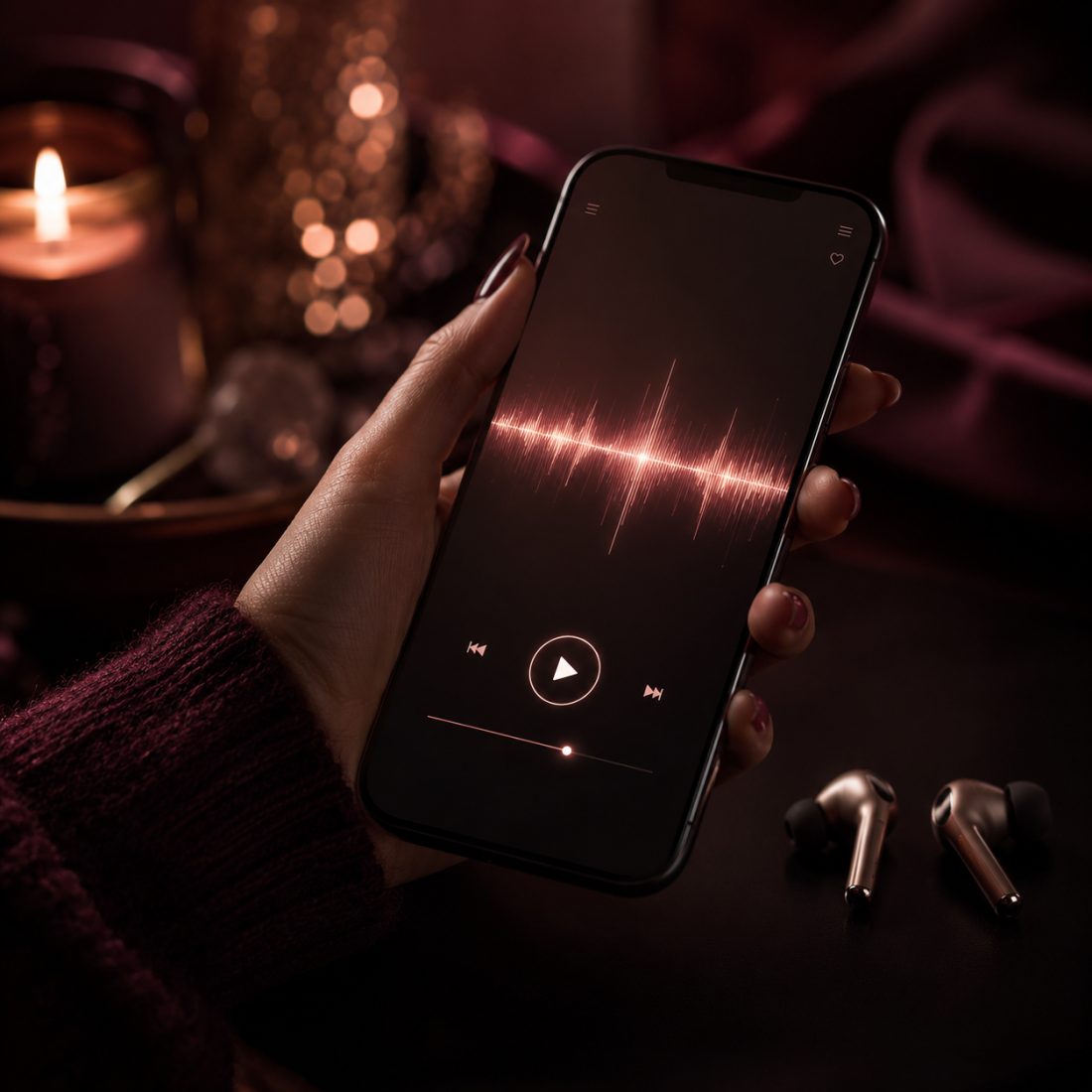 O áudio de reprogramação tocando no celular com fones